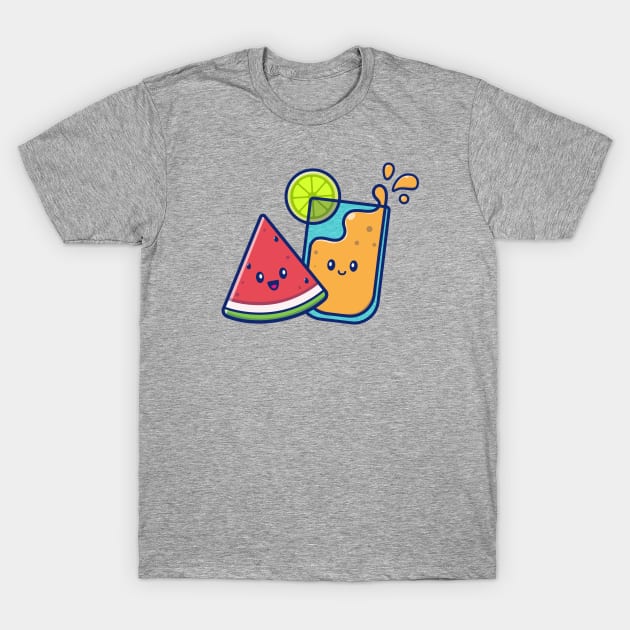 Cute Lemon Juice With Cute Watermelon Cartoon T-Shirt by Catalyst Labs